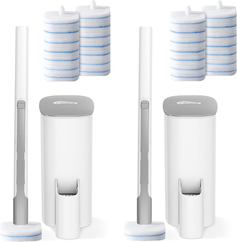 oshang Disposable Toilet Brush 2 Pack- Toilet Bowl Cleaner, Toilet Cleaning Supplies, Toilet Brush with Holder, 28 Refills for Deep Cleaning and Hygienic Bathroom Maintenance - Image 1